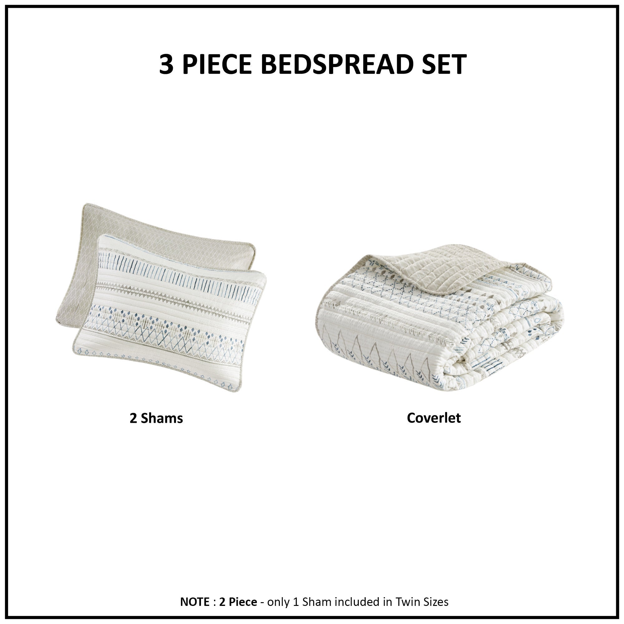 3 Piece Seersucker Quilt Set Taupe Blue King Cal King
