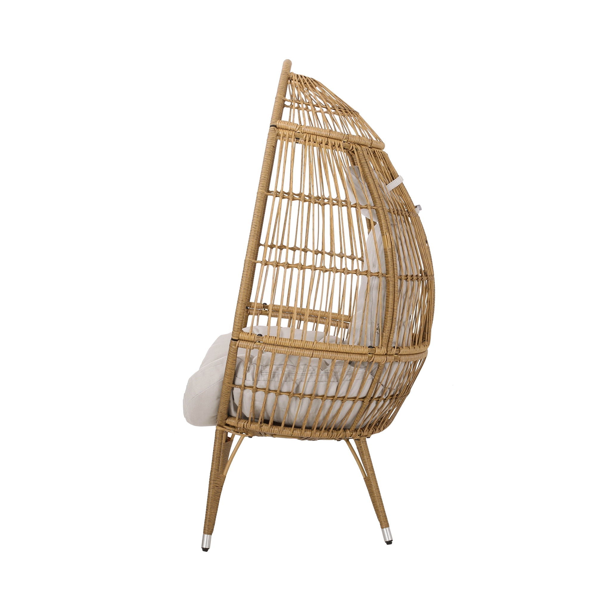 Basket Chair with Teardrop Shape and Water-Resistant Cushion - Natural