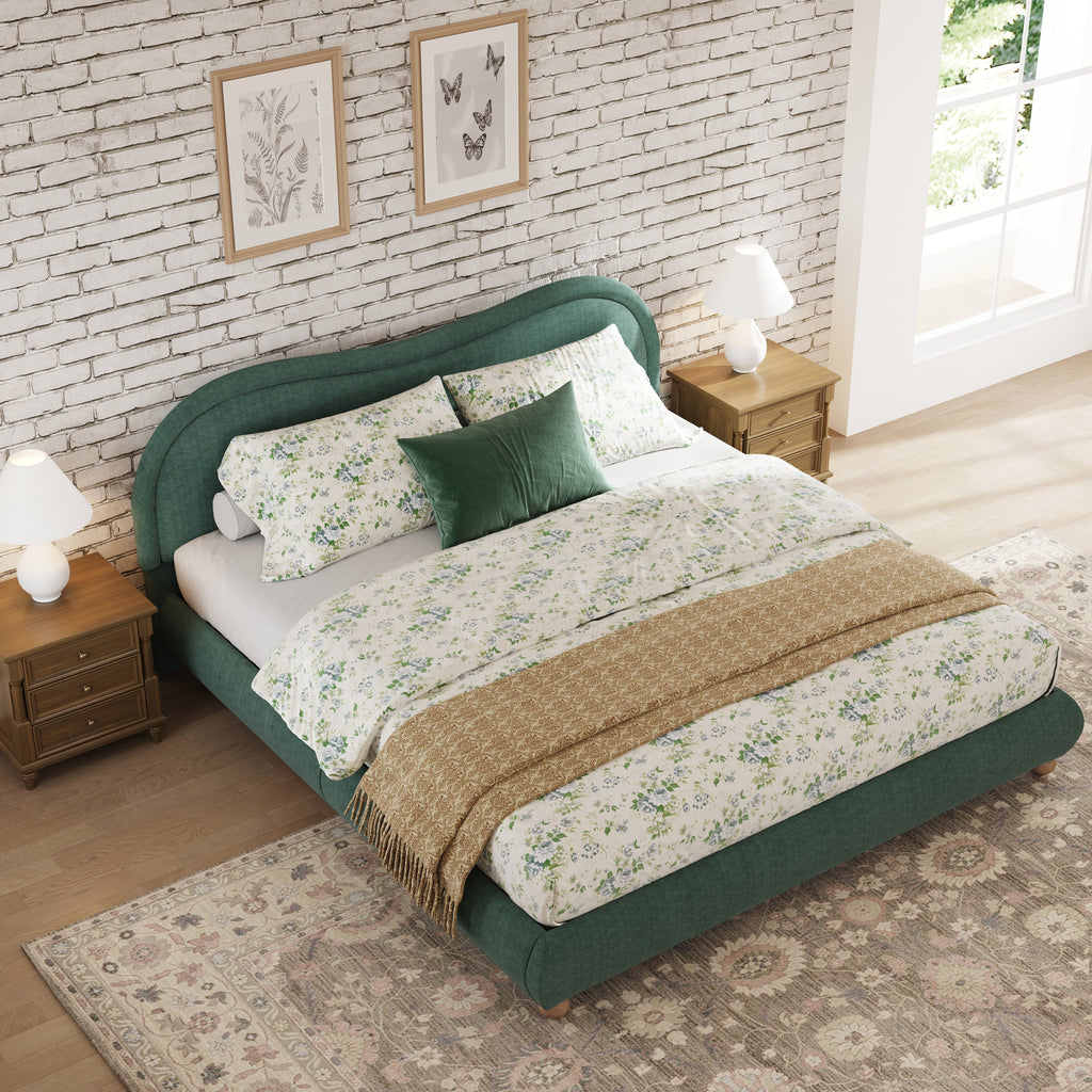 King Size Upholstered Platform Bed Frame with Rounded Corners
