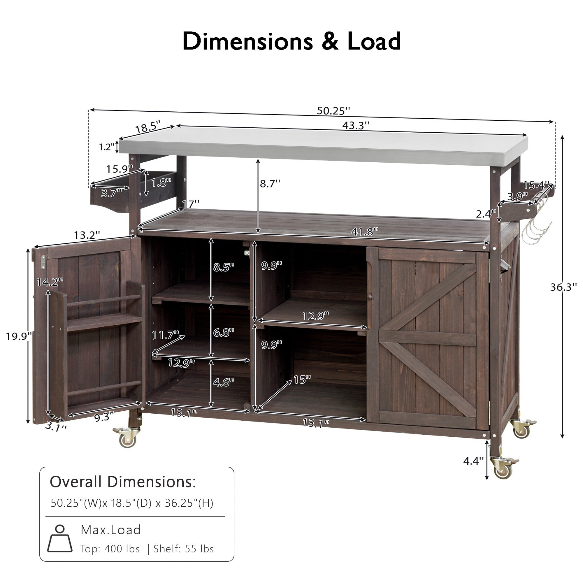 K&K Outdoor Kitchen Island, Rolling Bar Cart & Storage Cabinet