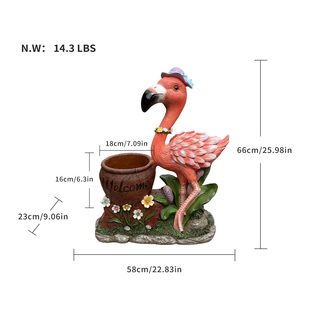 Outdoor Garden Sculpture Flamingo Flower Pot Planter