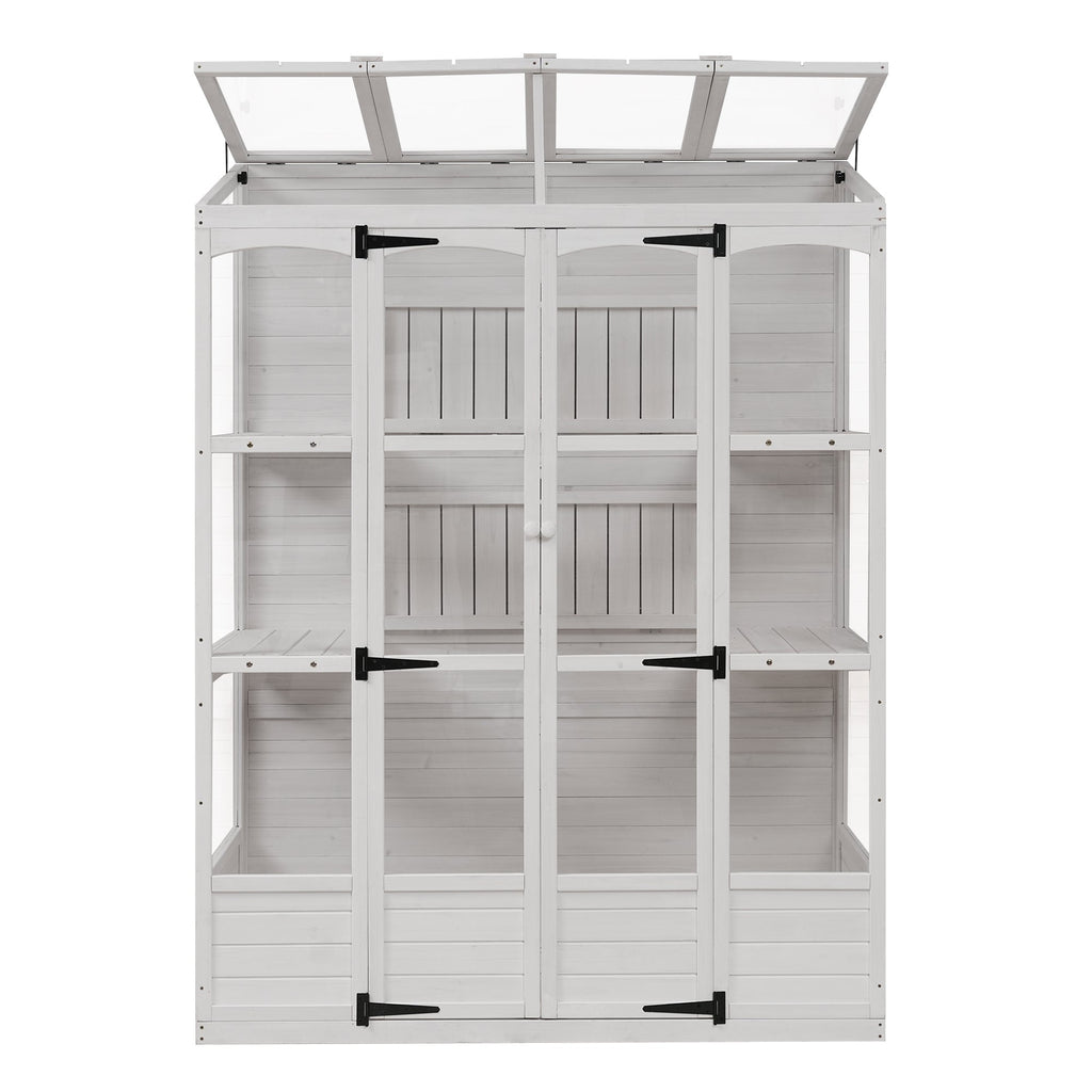 TOPMAX 78-Inch Wooden Greenhouse with Skylights and Folding Shelves