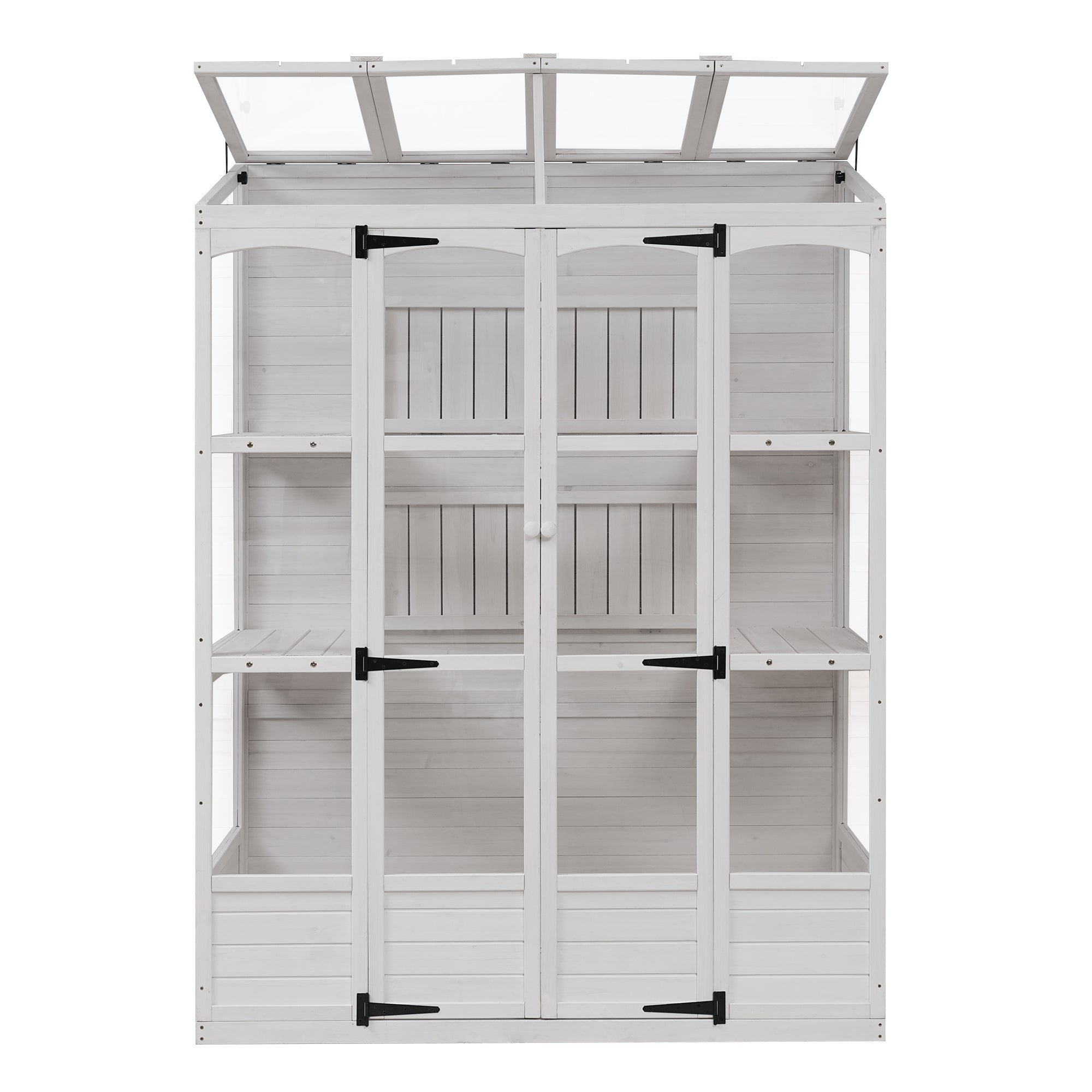 TOPMAX 78-Inch Wooden Greenhouse with Skylights and Folding Shelves