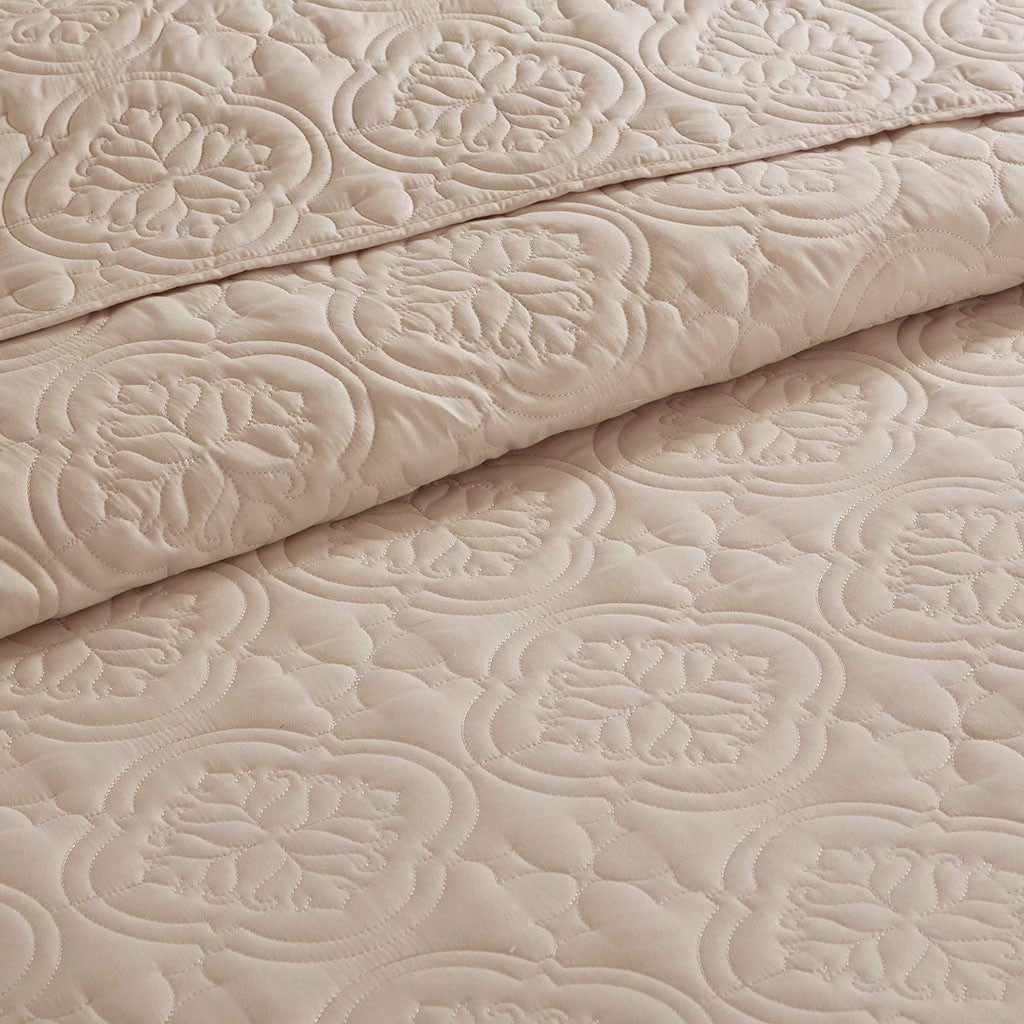 3 Piece Reversible Bedspread Set Khaki Full/Queen