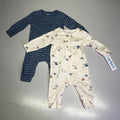 CARTERS (SET OF 2) Soft Farmhouse Pattern Body Suit Baby Boy Sz 9M Blue/White