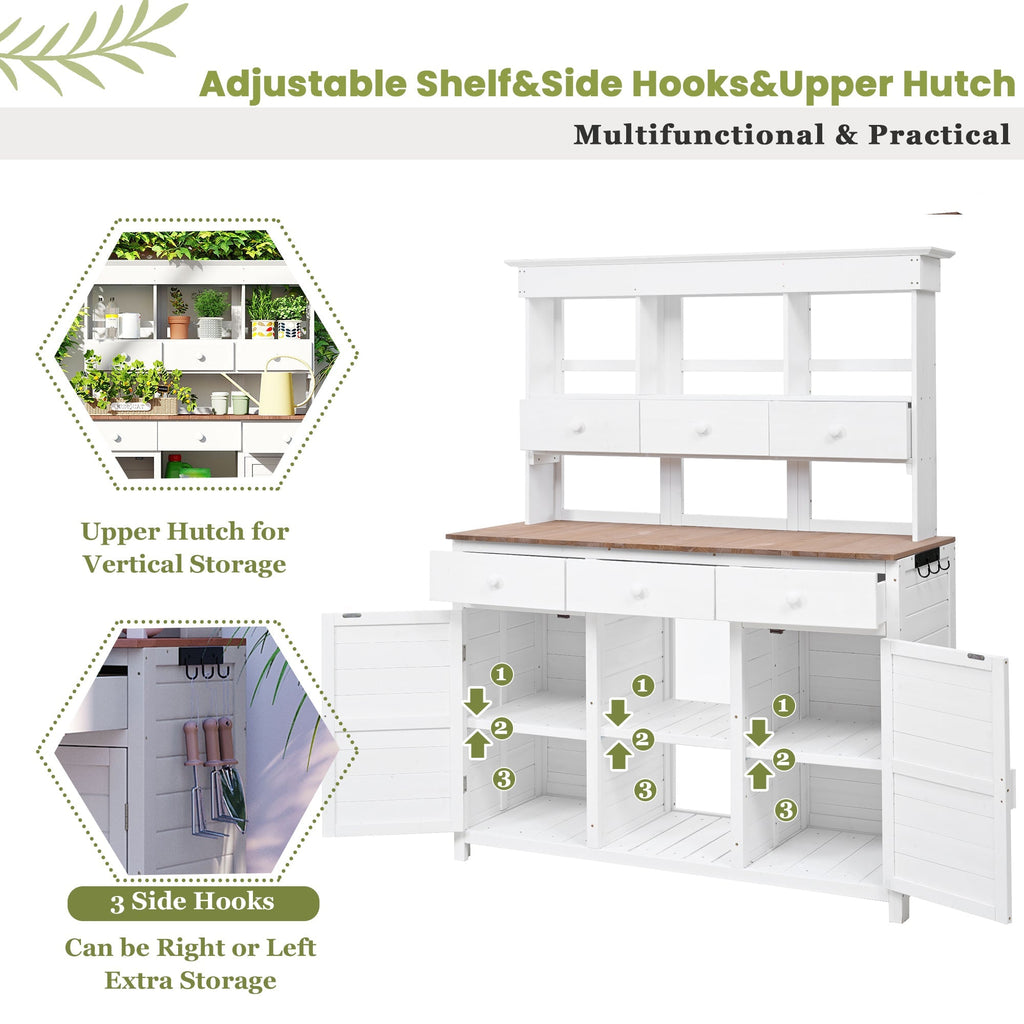 TOPMAX 65.7" Tall Garden Potting Bench Table with Hutch