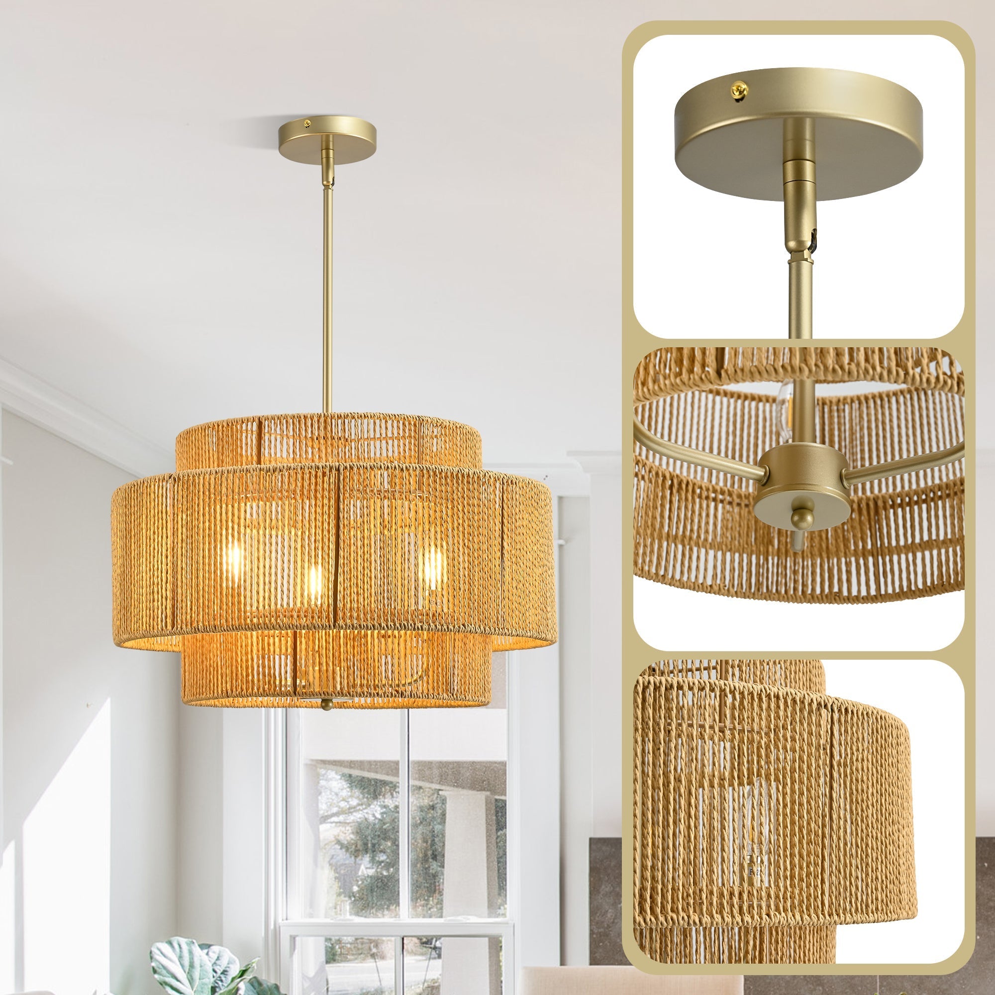 Boho Rattan 3-Light Chandelier