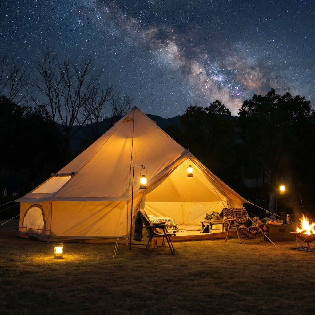 4 Season Bell Tent 13.1FT, Beige Waterproof Glamping Yurt Tent