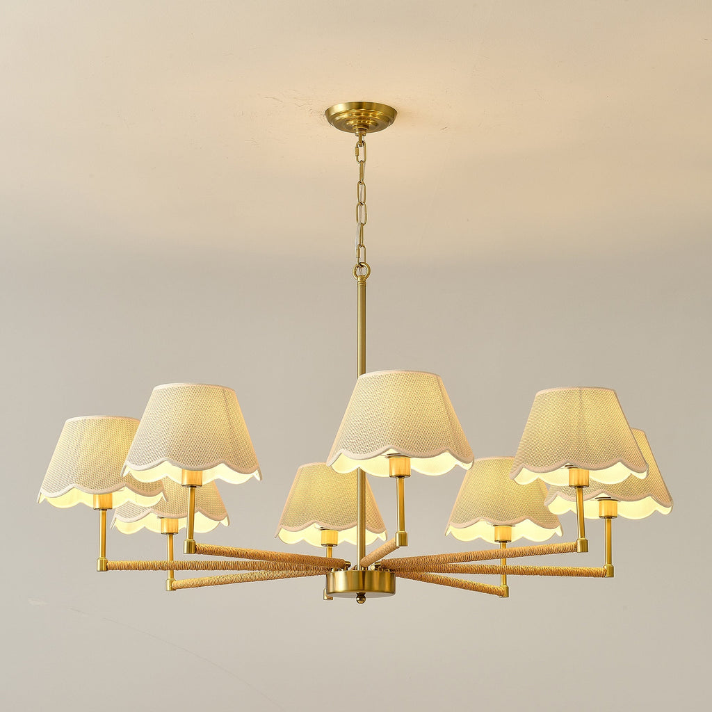 8-Light Rope and Fabric Shade Gold Chandelier