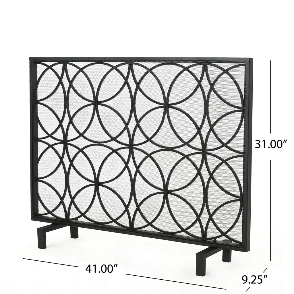 Thayer Single Panel Iron Fireplace Screen with Geometric Design