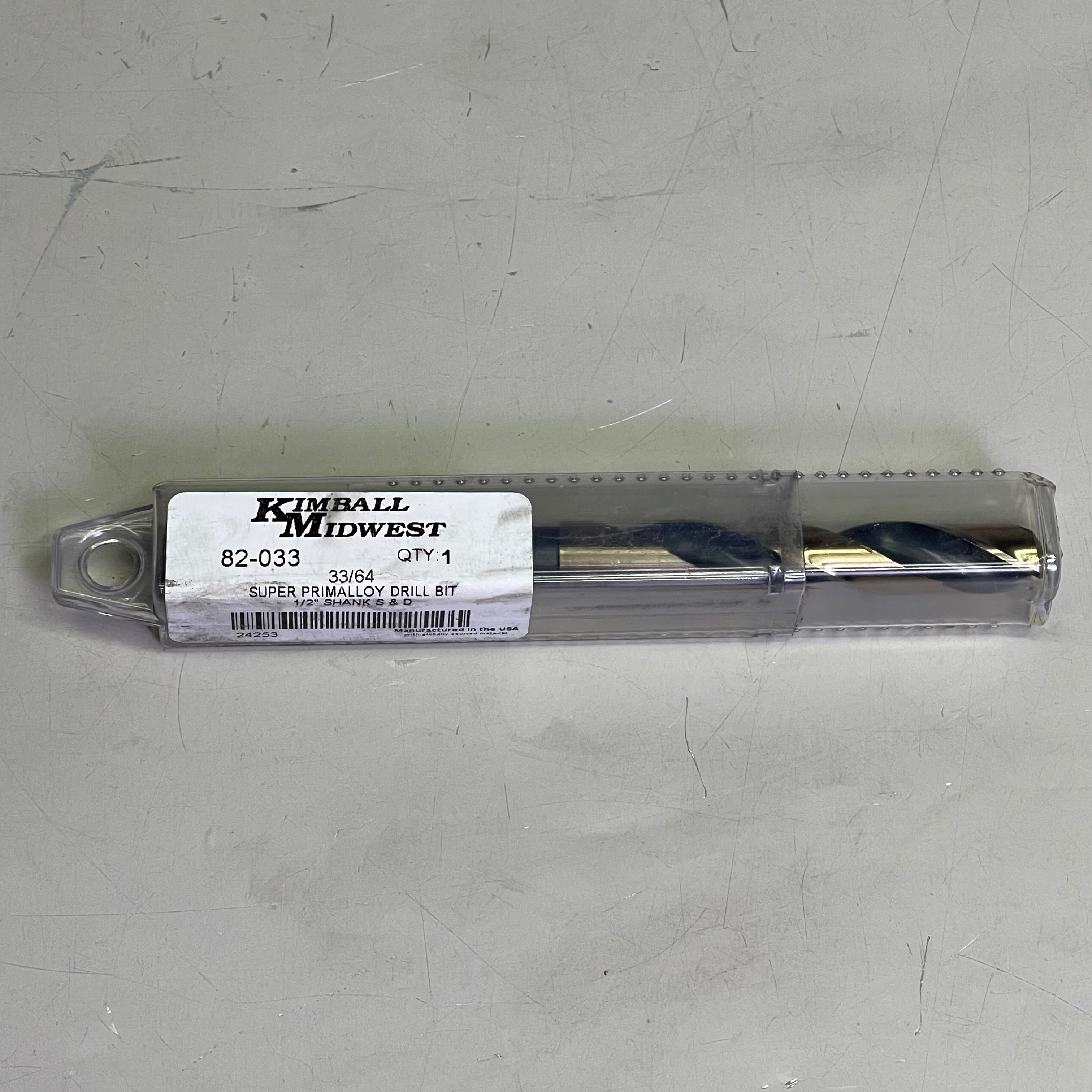KIMBALL MIDWEST Super Primalloy Reduced Shank S&D Drill Bit 33/64"Dia x 6"L
