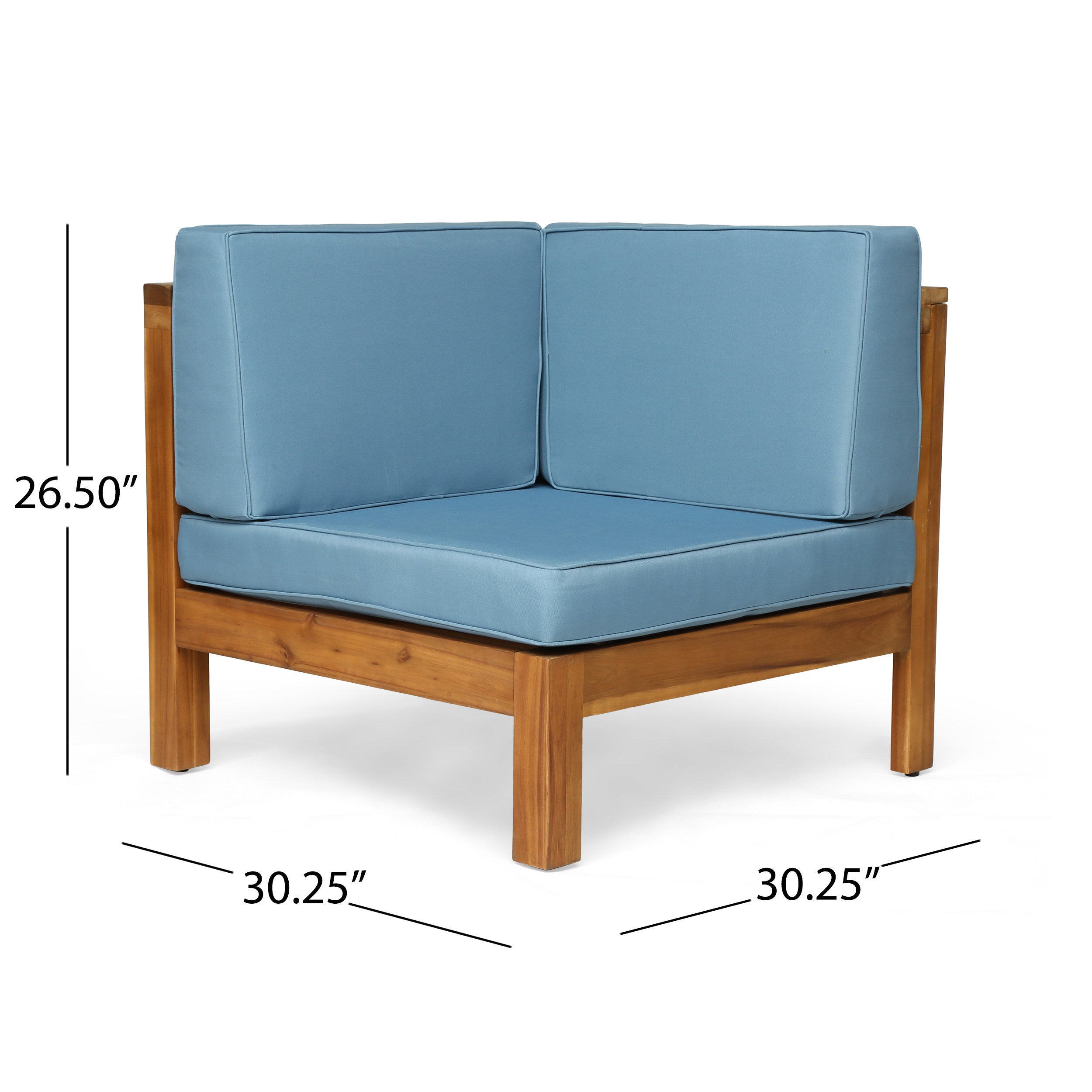 Oana Outdoor Wooden Sectional Set With Cushions, Blue