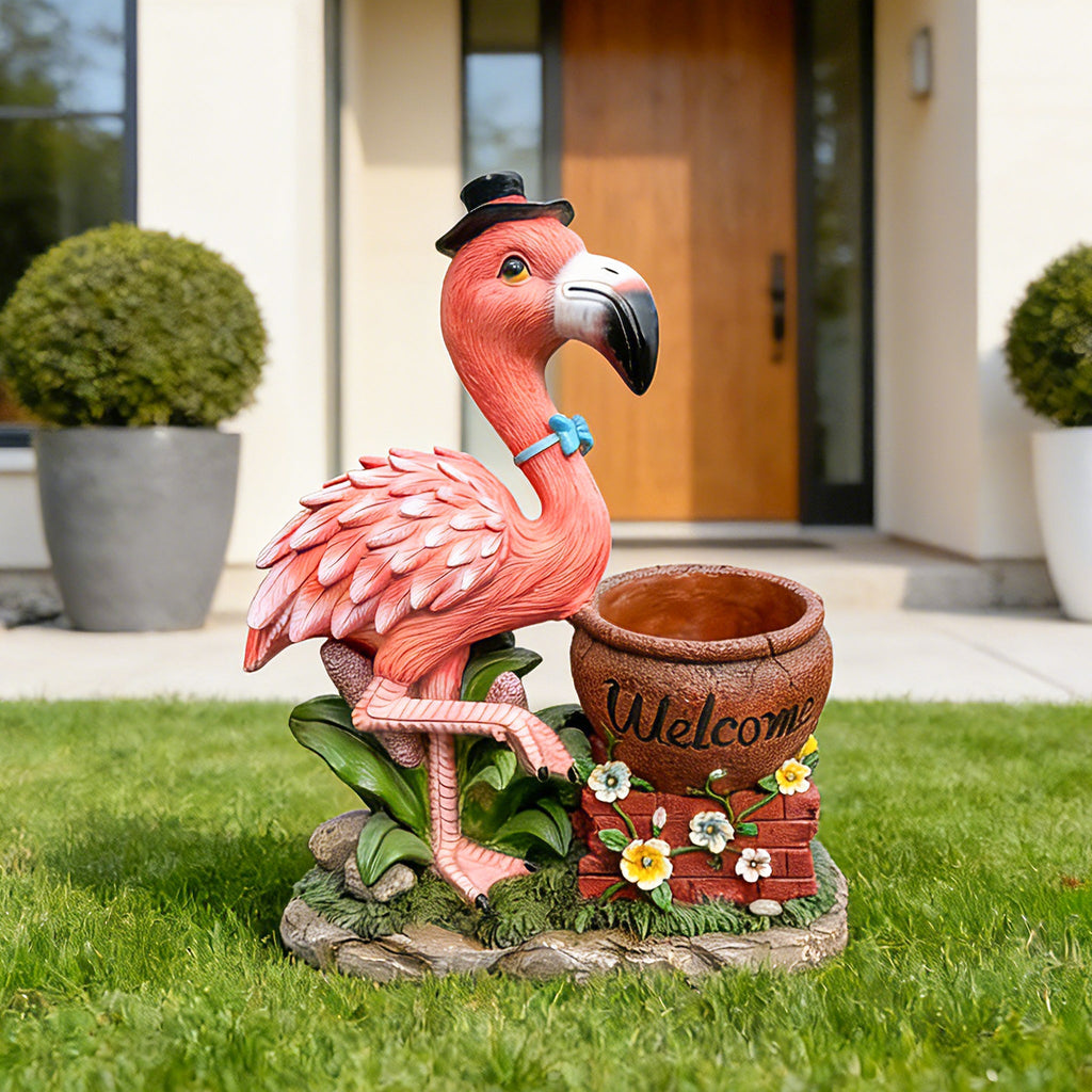 Outdoor Garden Sculpture Flamingo Flower Pot Planter