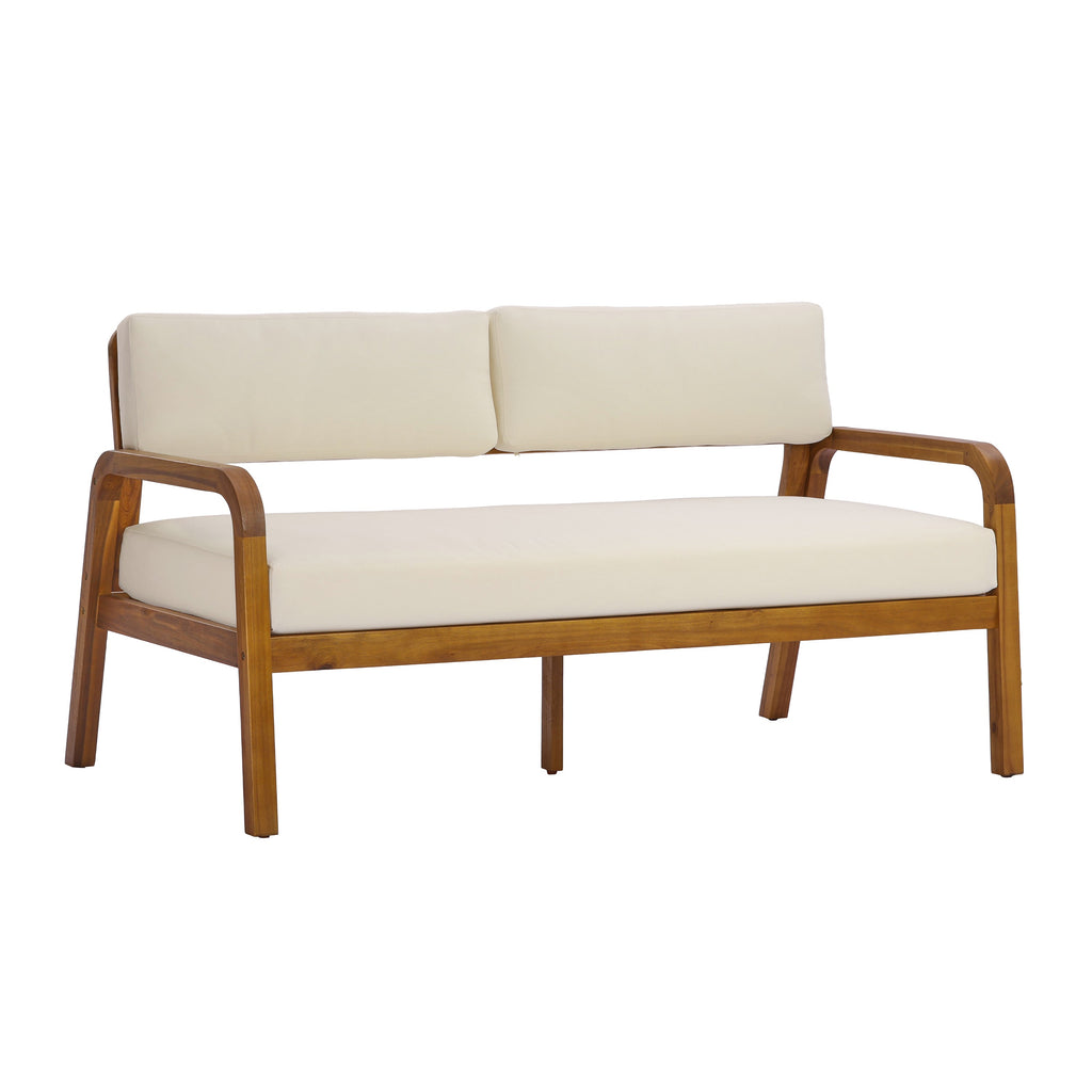 2-Pieces Outdoor Sofa Set with Cushions Teak Acacia Wood