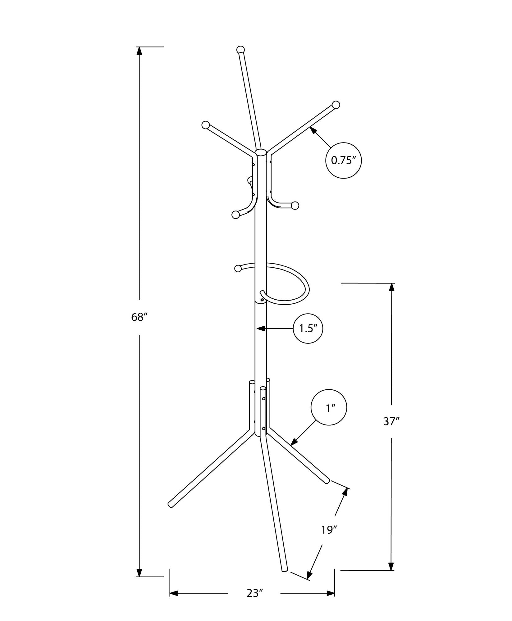 Freestanding Coat Rack with 6 Hooks and Hanging Bar