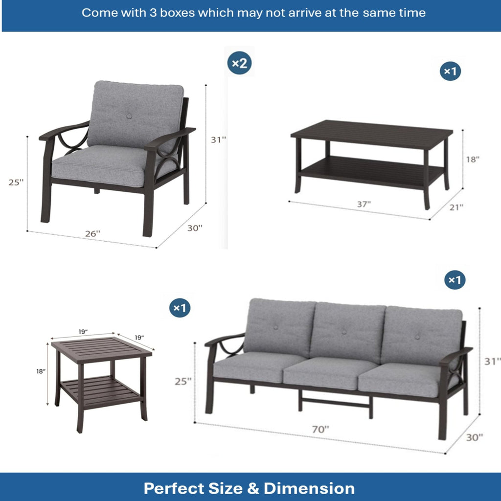 Patio Furniture Set with Coffee Table and Cushions for Backyard