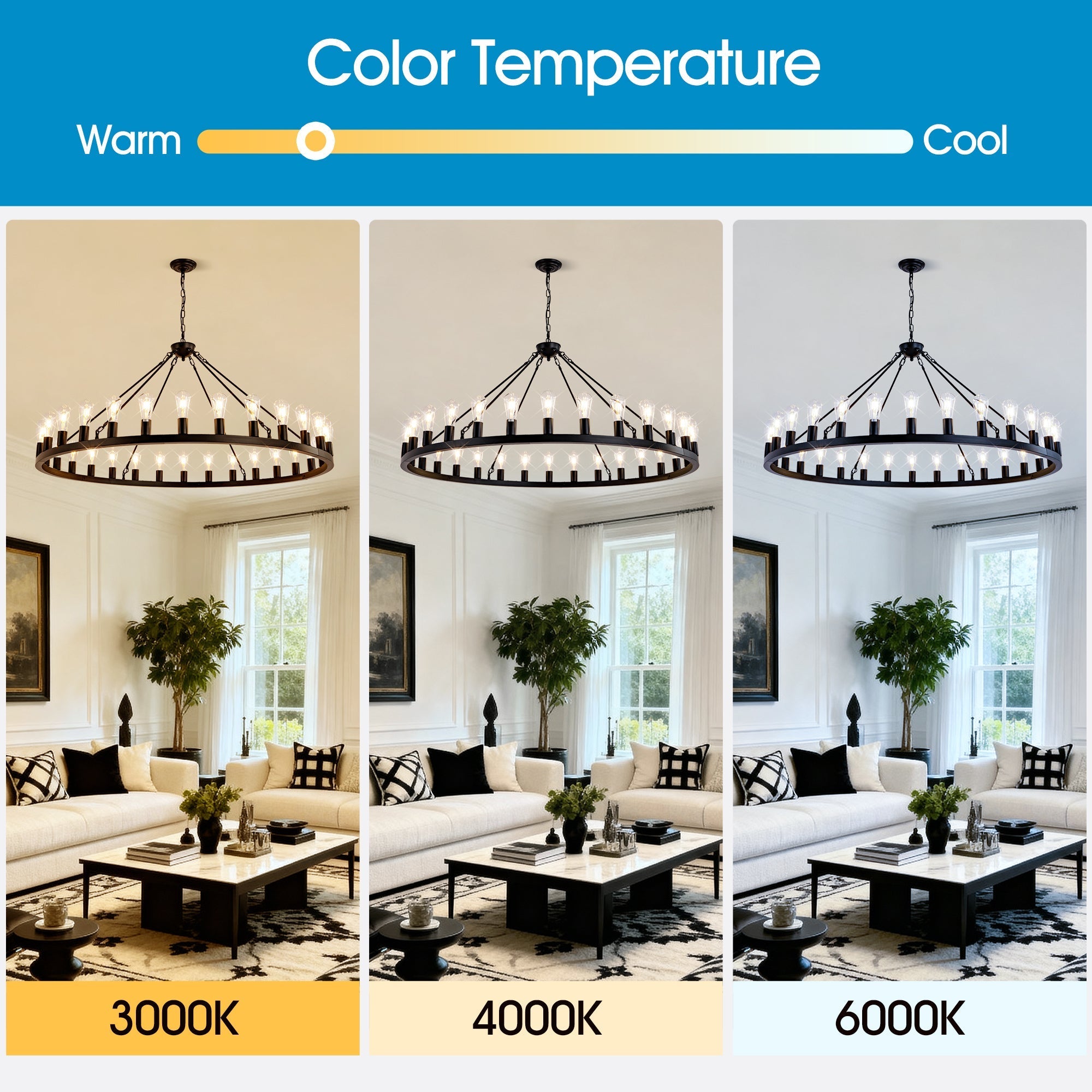 64 Inch Matte Black Wagon Wheel Chandelier With 30 Lights