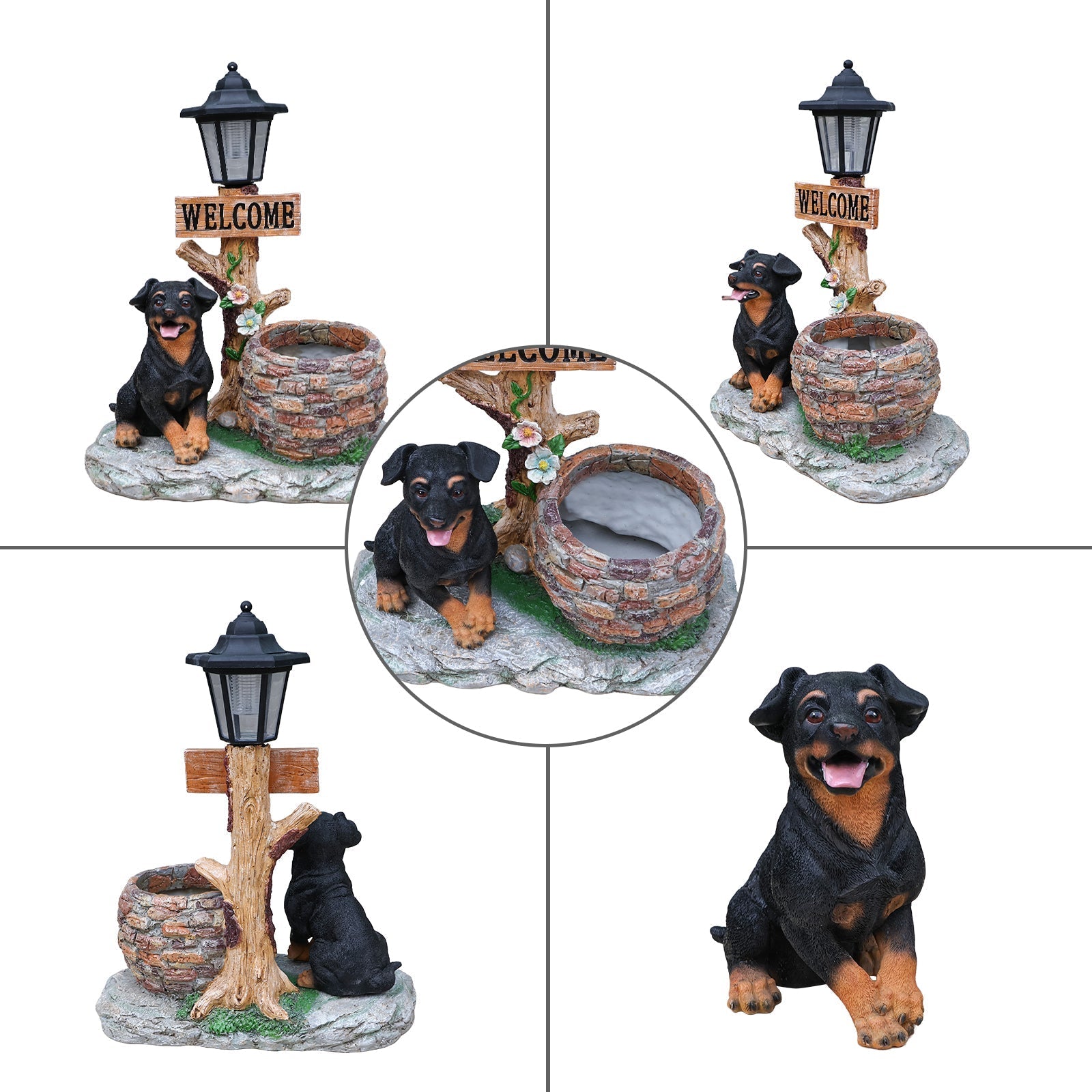 Puppy Dog Solar Planter Outdoor Statue