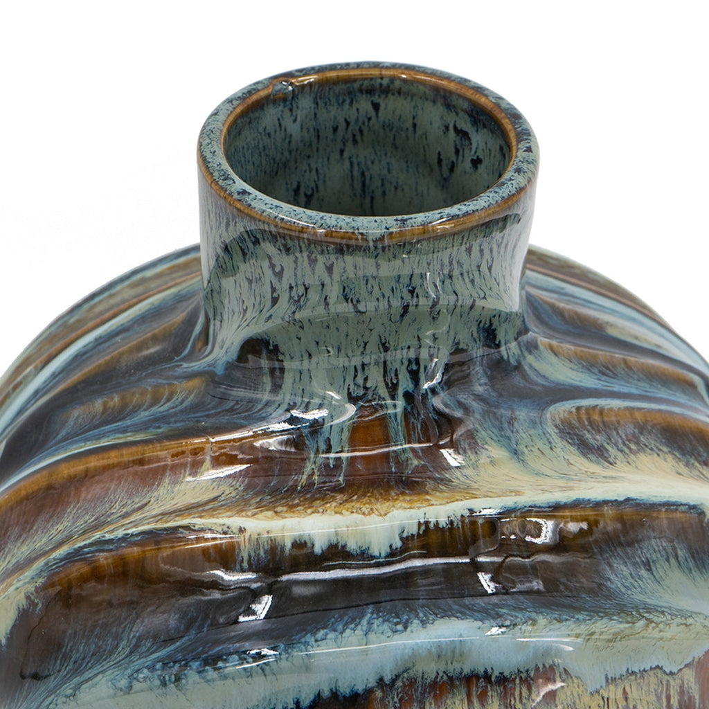 9.4x9.4x11" Blue and Brown Reactive Glazed Accent Vase