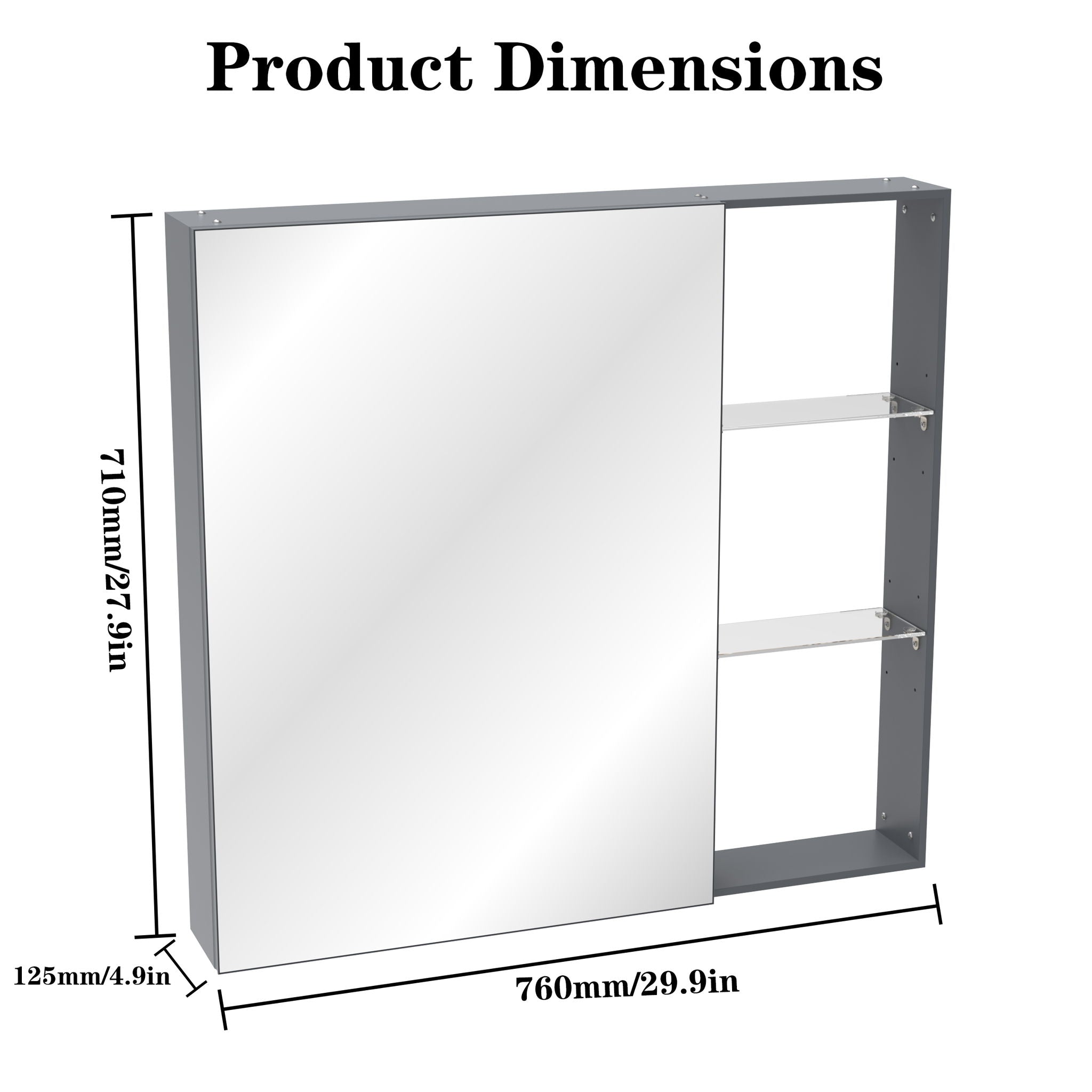Medicine Cabinet, Wall Mounted Bathroom Mirror With Storage, Adjustable Shelves - Black Brown