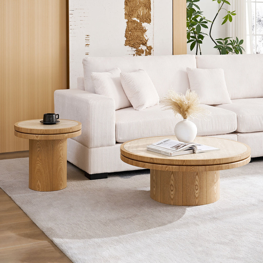 35.43 Inch Round Coffee Table with Sintered Stone Top