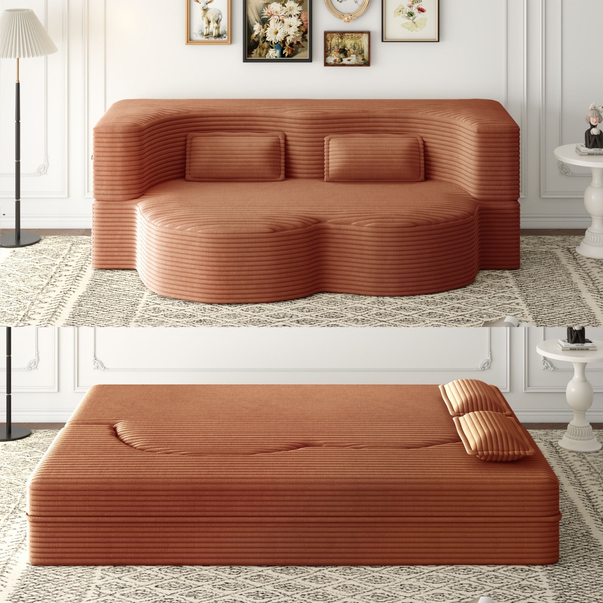 Convertible Foam-Filled Sleeper Sofa Bed with 2 Pillows