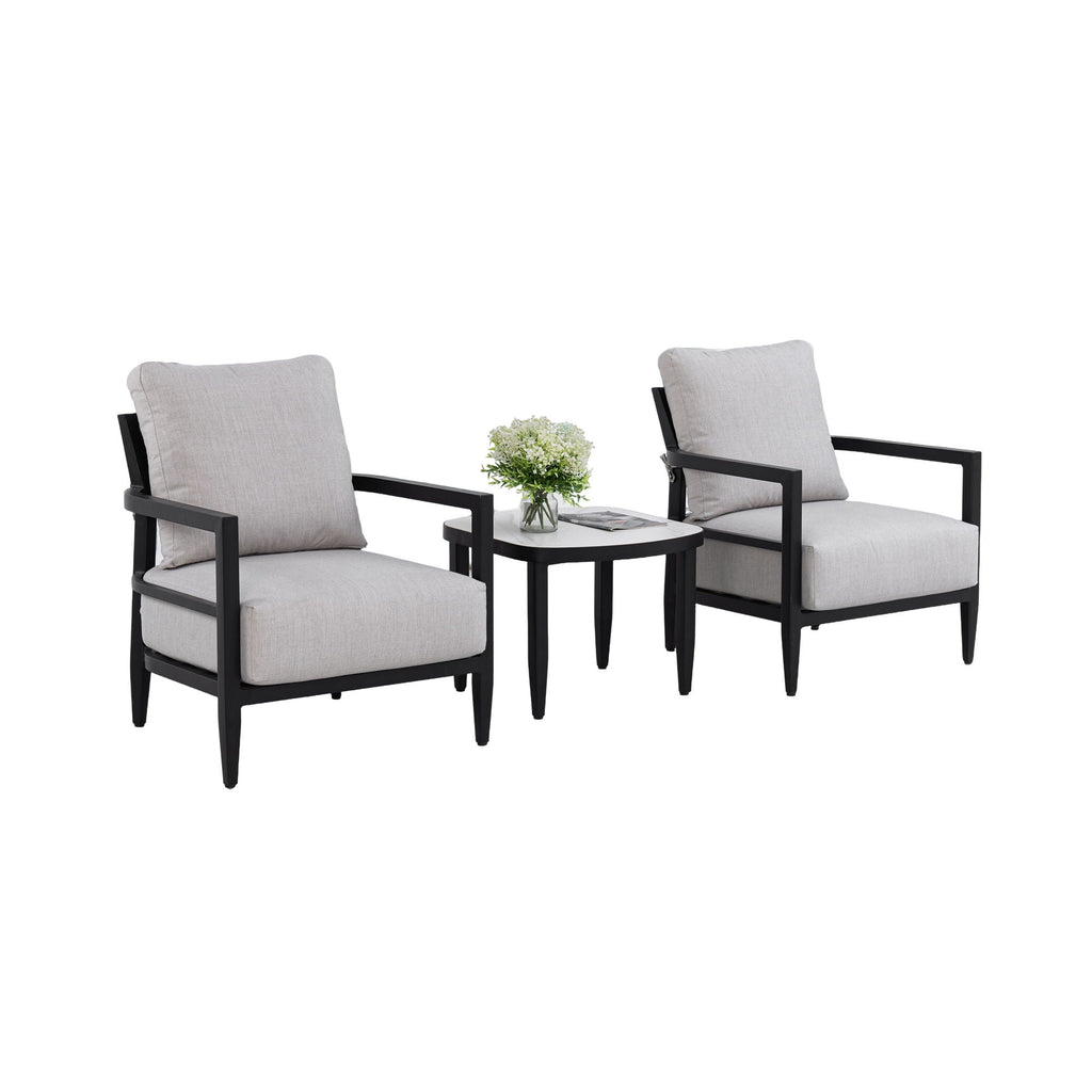 Outdoor Patio Furniture Chat Set with Sunbrella Cushions and Side Table