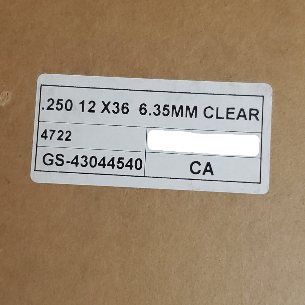 Clear Plexiglass Acrylic Plastic Piece .250 X 12" X 32" Paper Masked GS-43044540