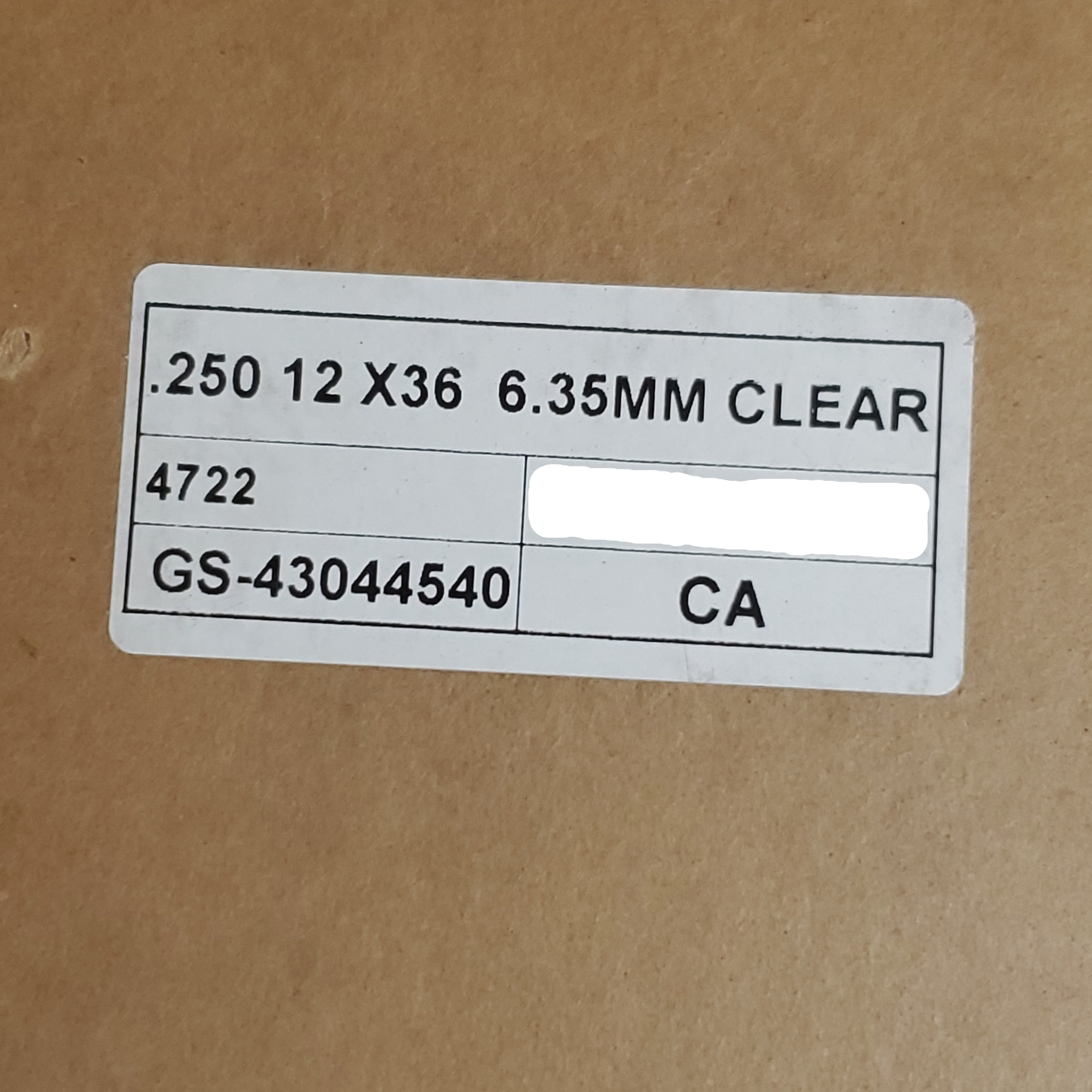 Clear Plexiglass Acrylic Plastic Piece .250 X 12" X 32" Paper Masked GS-43044540