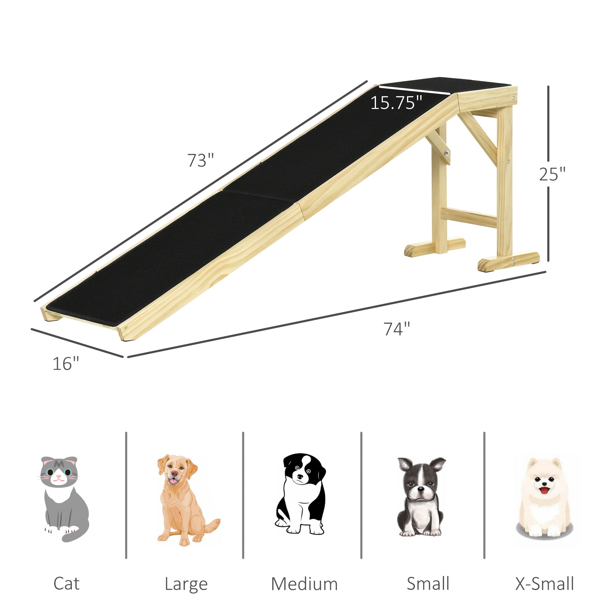 PawHut Dog Ramp for Bed with Non-Slip Carpet