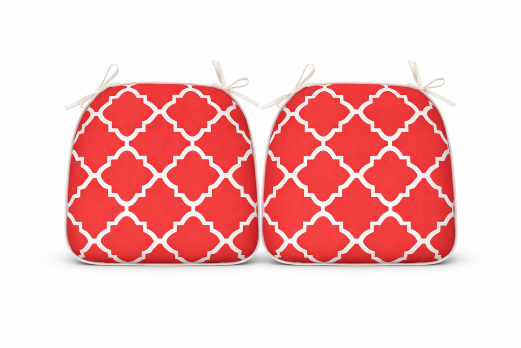 Outdoor Chair Cushions with Straps - Set of 4, Plaid Red