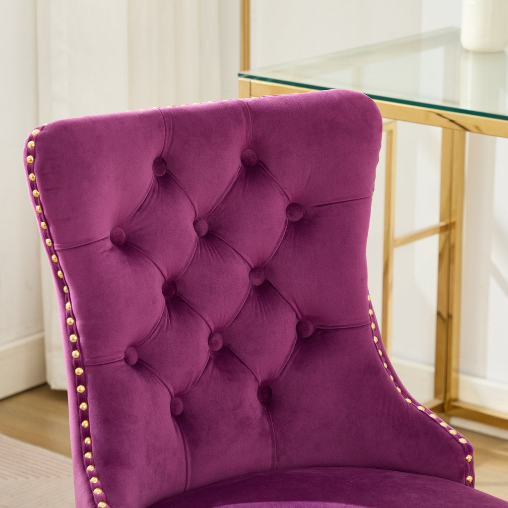 Office Chair Modern Velvet Upholstered Tufted Button (Purple)
