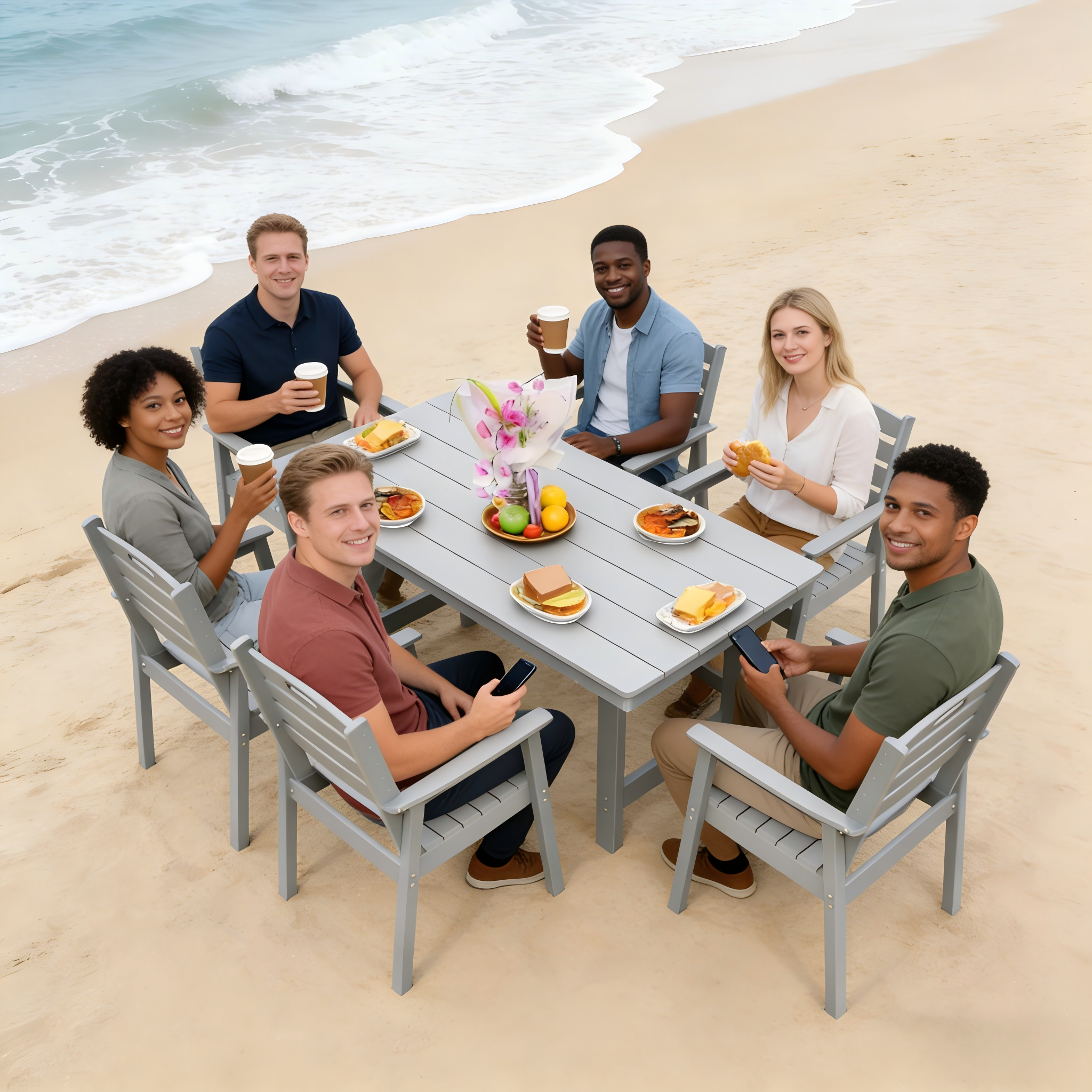 HDPE Outdoor Patio Dining Set - Table and Six Chairs
