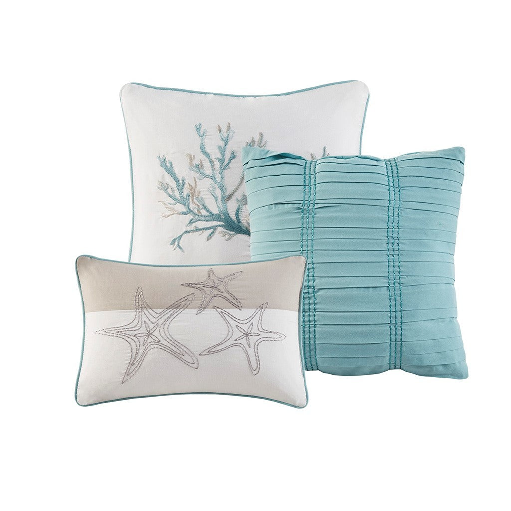 6 Piece Cotton Sateen Quilt Set with Throw Pillows Aqua Full/Queen
