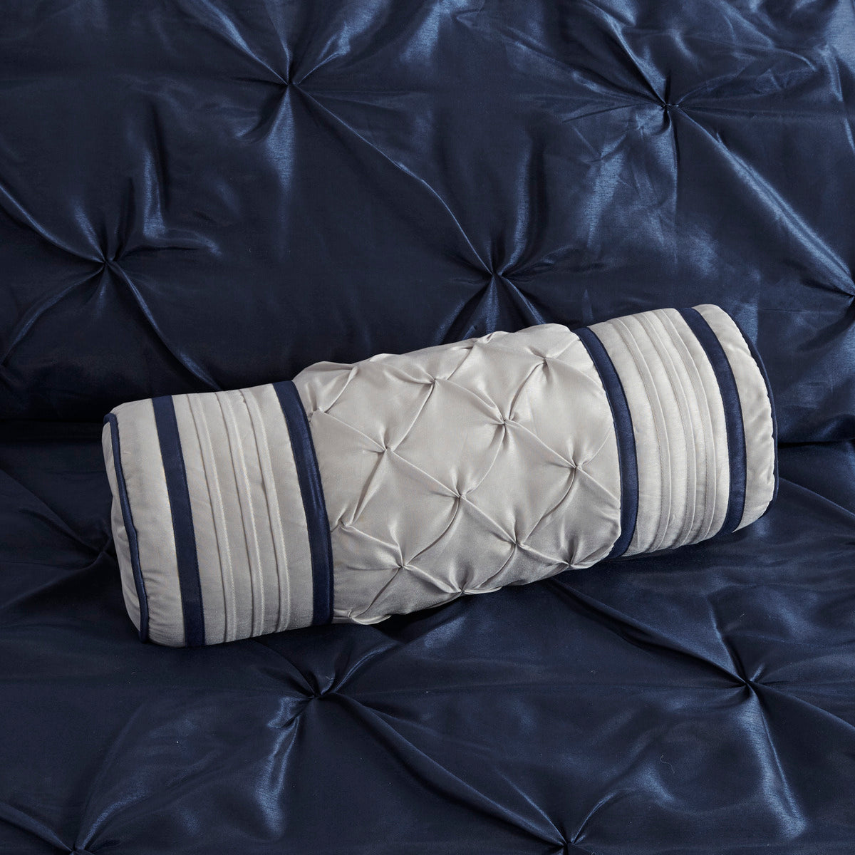 7 Piece Tufted Comforter Set Navy Queen