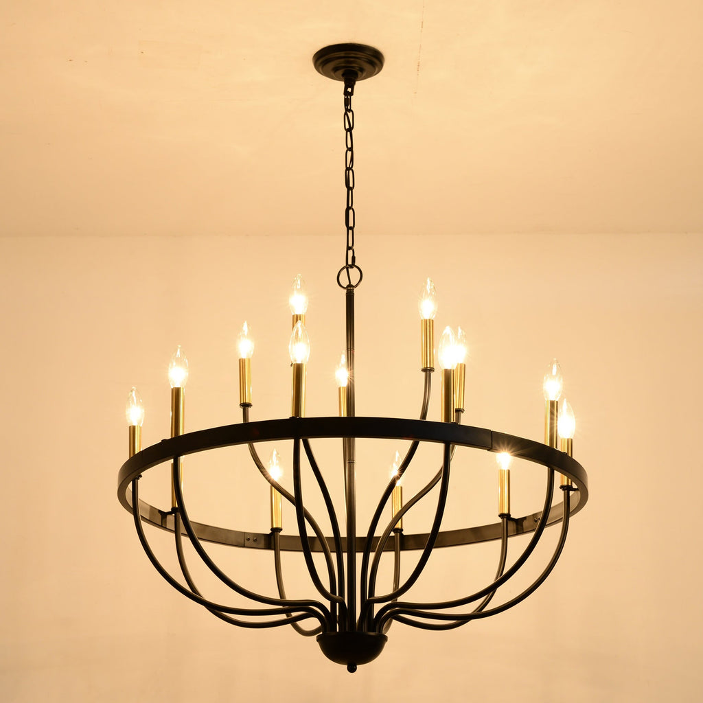 15-Light Industrial Iron Candle Chandelier Modern Farmhouse Pendant Light