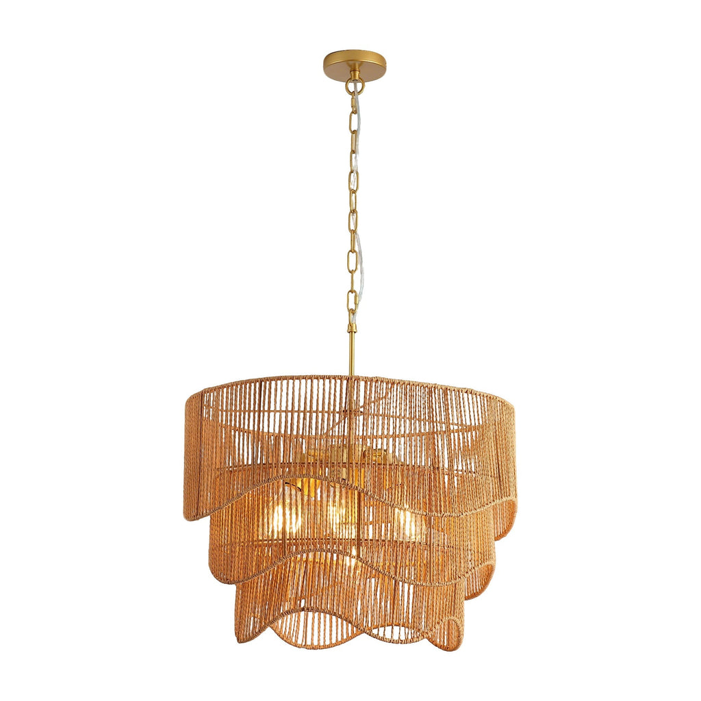 Handwoven Paper Rattan Boho Chandelier with 7-Light E26 Base