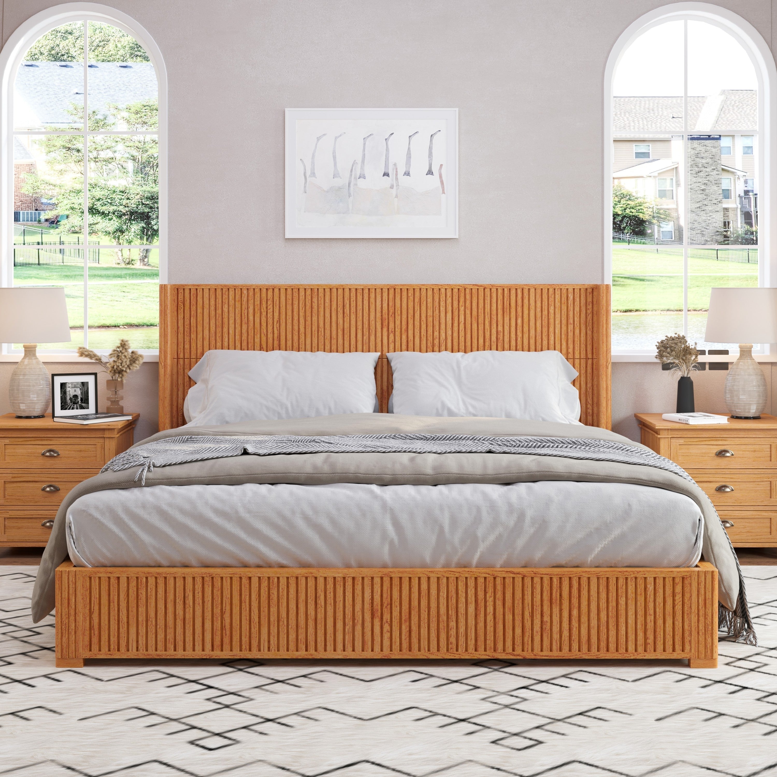 Solid Wood Platform Bed Frame with Headboard, King Size
