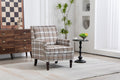 Upholstered Accent Chair with Brown Linen Fabric and Nailhead Trim