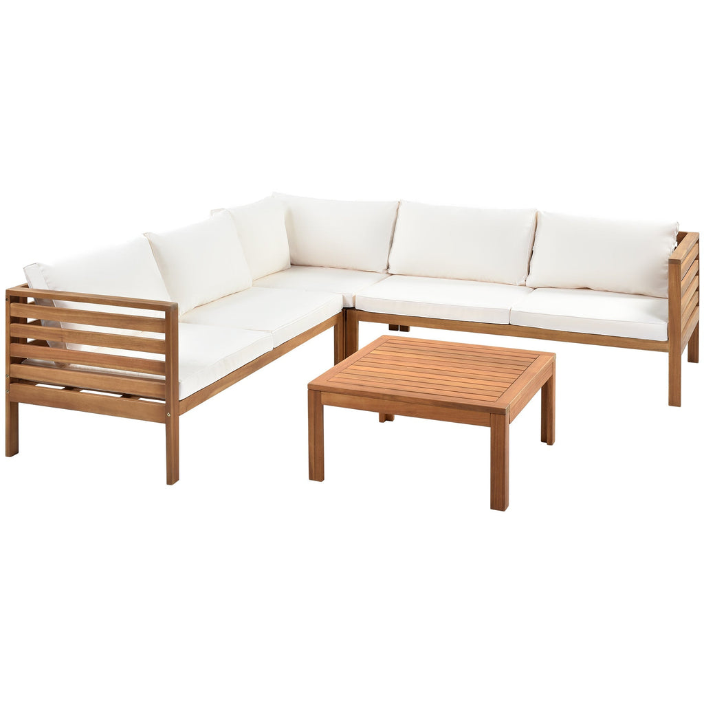 Wood Structure Outdoor Sofa Set with Beige Cushions