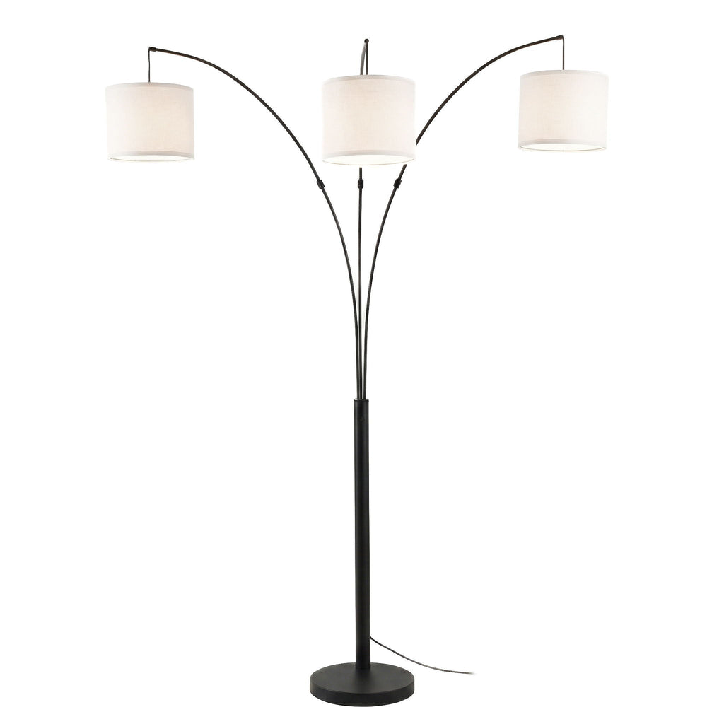 Royal - 3 Arm Arc Floor Lamp, Oil Rubbed Bonze With Linen Shade, 4 Way Rotary Switch - Oil-Rubbed Bronze