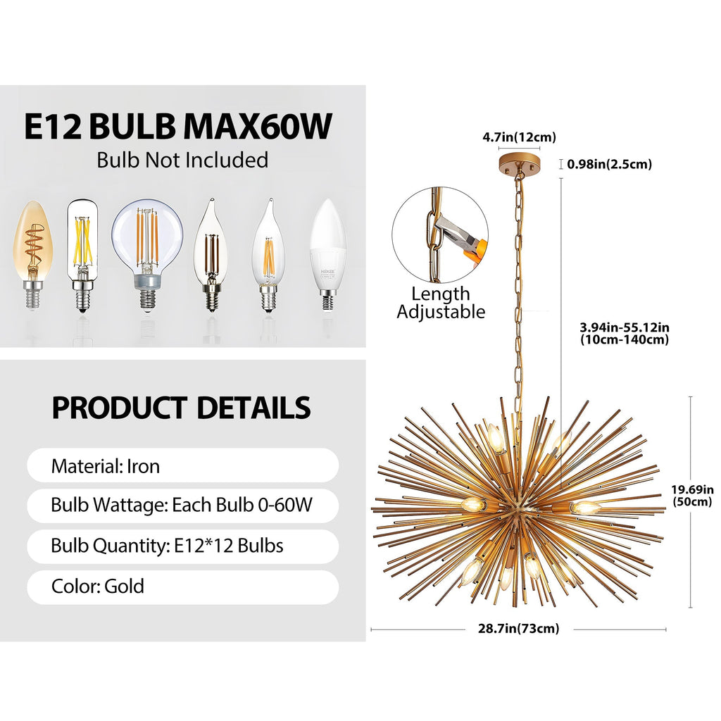 29" Mid-Century Modern 12-Light Starburst Chandelier