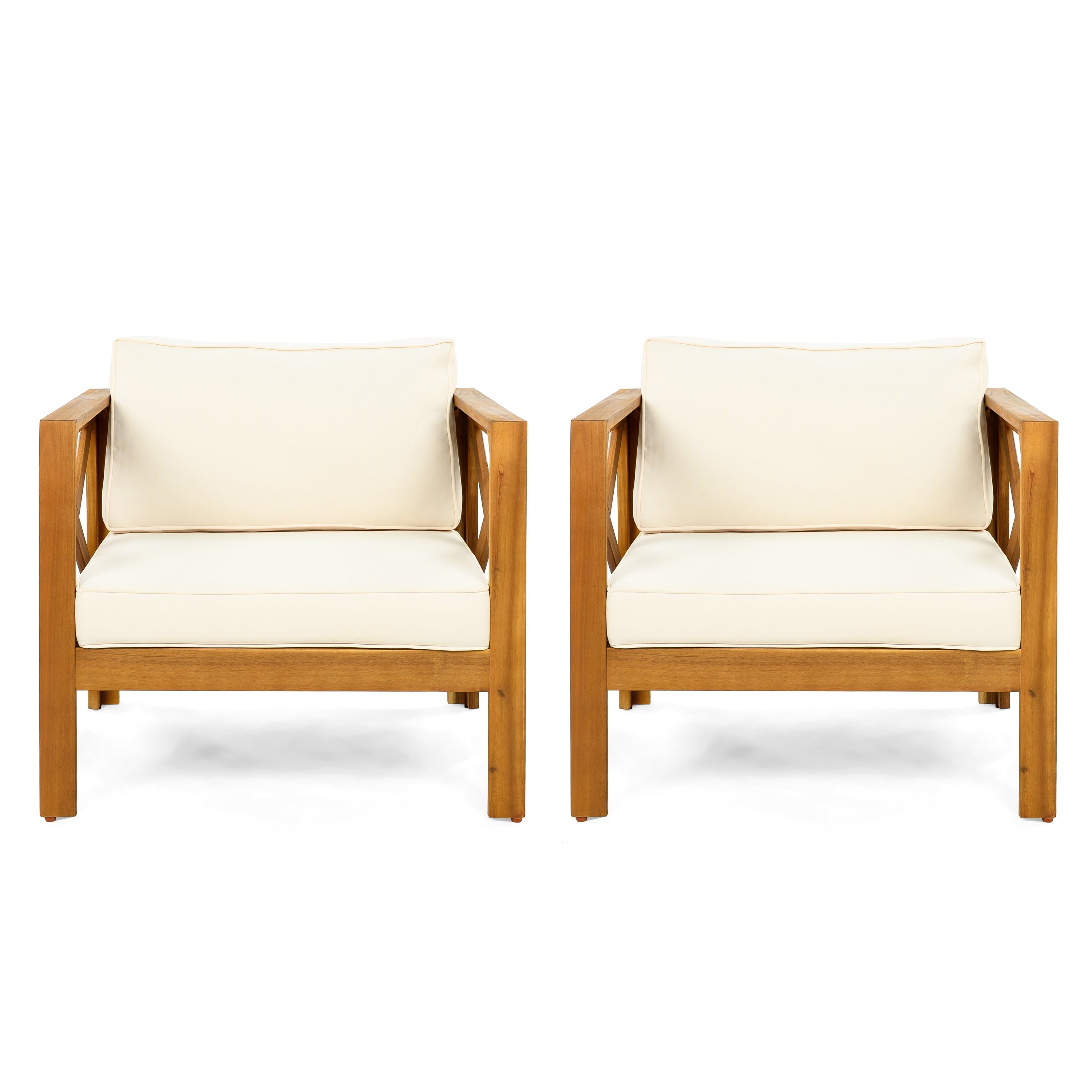 Outdoor Acacia Wood Club Wooden Armchair with Cushions (Set of 2)