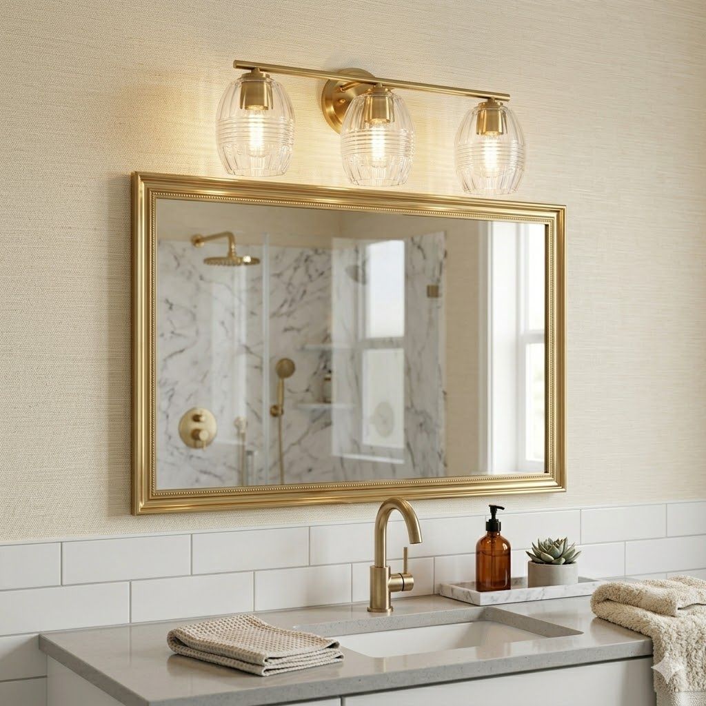 Luster - 3 Lights Vanity With Clear For Bathrooms Above Mirror Wall Lamp Satin - Clear / Gold
