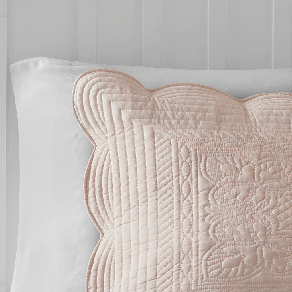 3 Piece Reversible Scalloped Edge Quilt Set - Blush King/Cal King