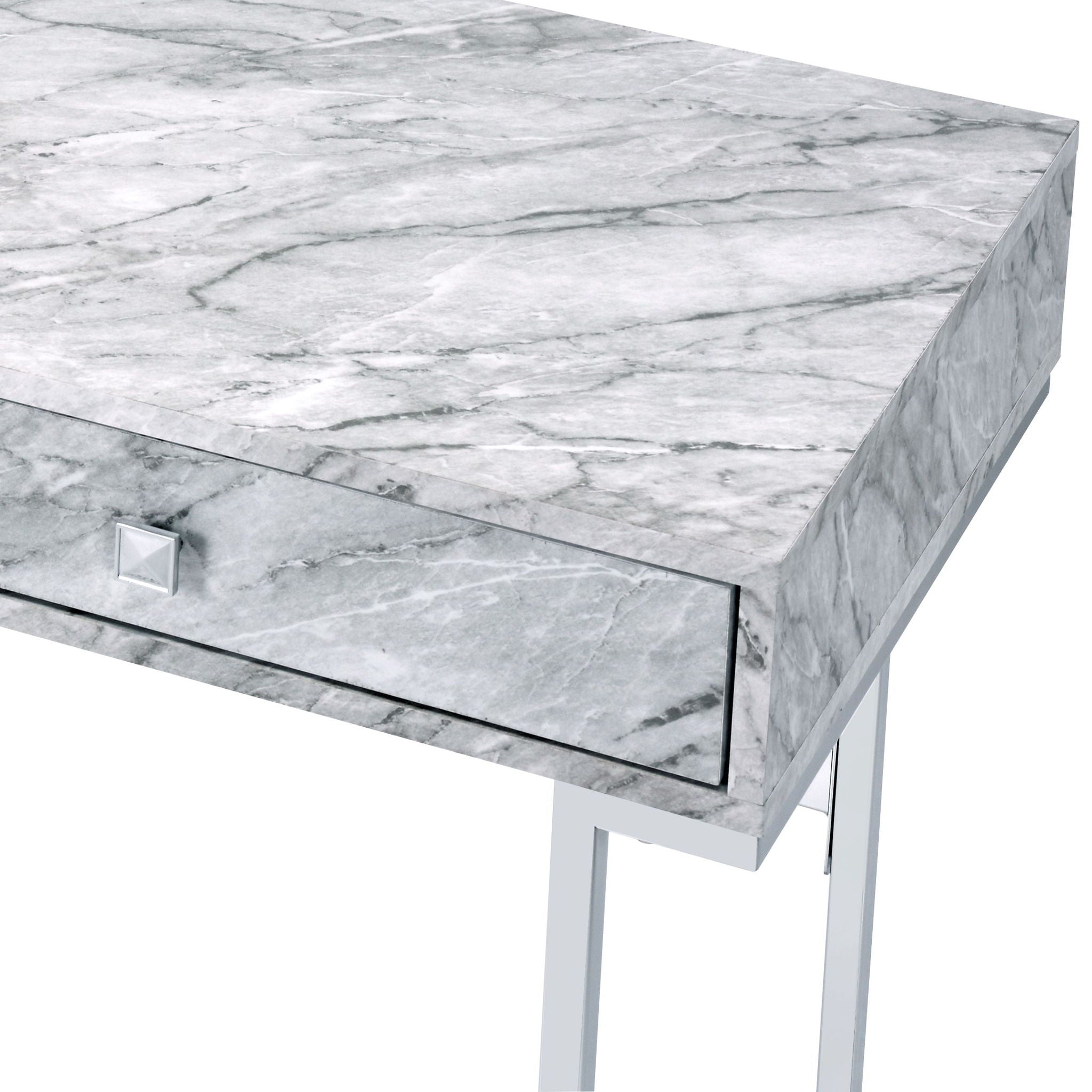 Tigress Printed Faux Marble Top Writing Desk - White