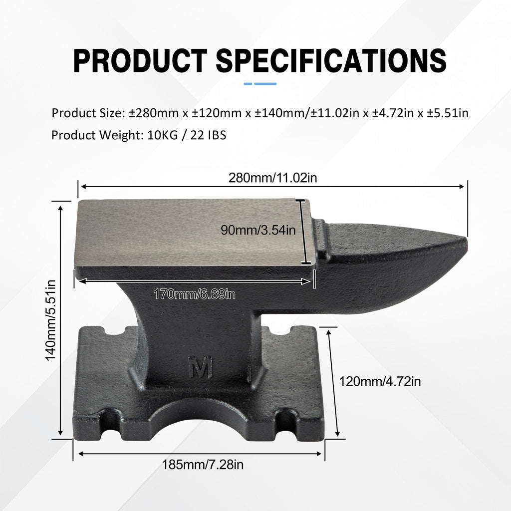 22 Lbs Single Horn Anvil - Black