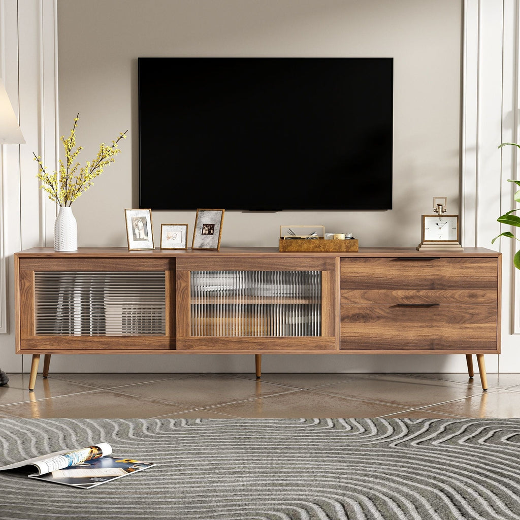 TV Stand Media Console With 2 Doors, 2 Drawers & Storage Cabinet - Walnut