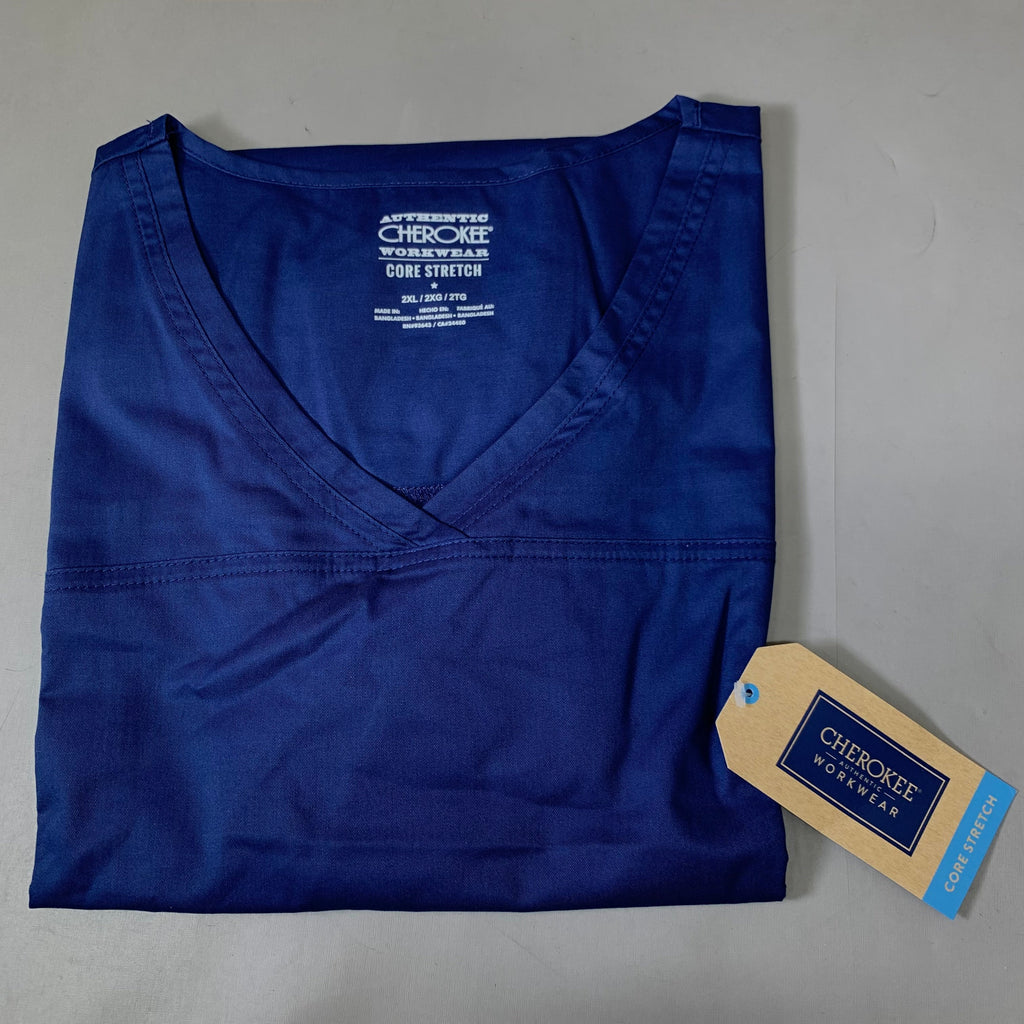 CHEROKEE Modern Classic Scrubs Top Core Stretch Women's SZ 2 XL Navy 4727