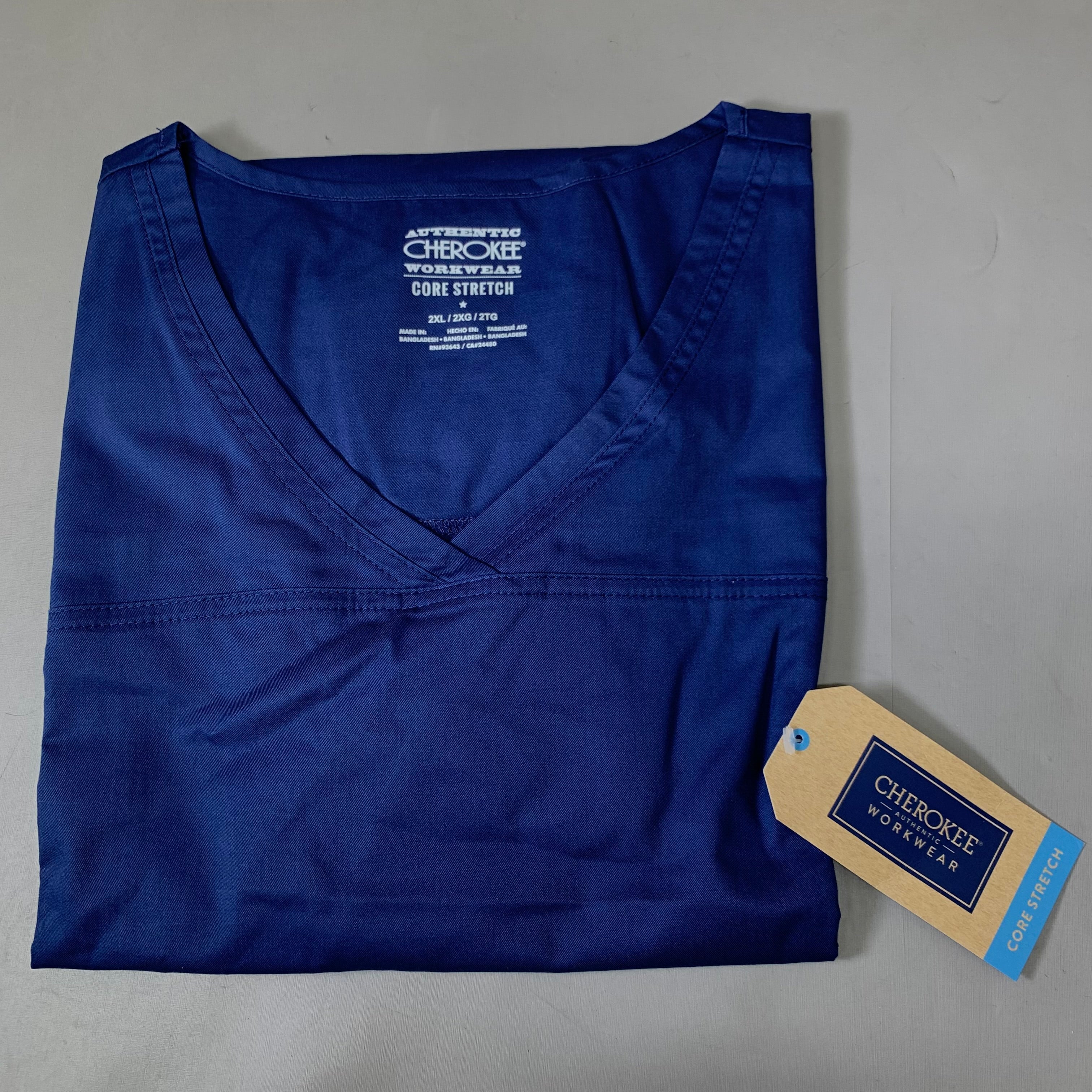 CHEROKEE Modern Classic Scrubs Top Core Stretch Women's SZ 2 XL Navy 4727